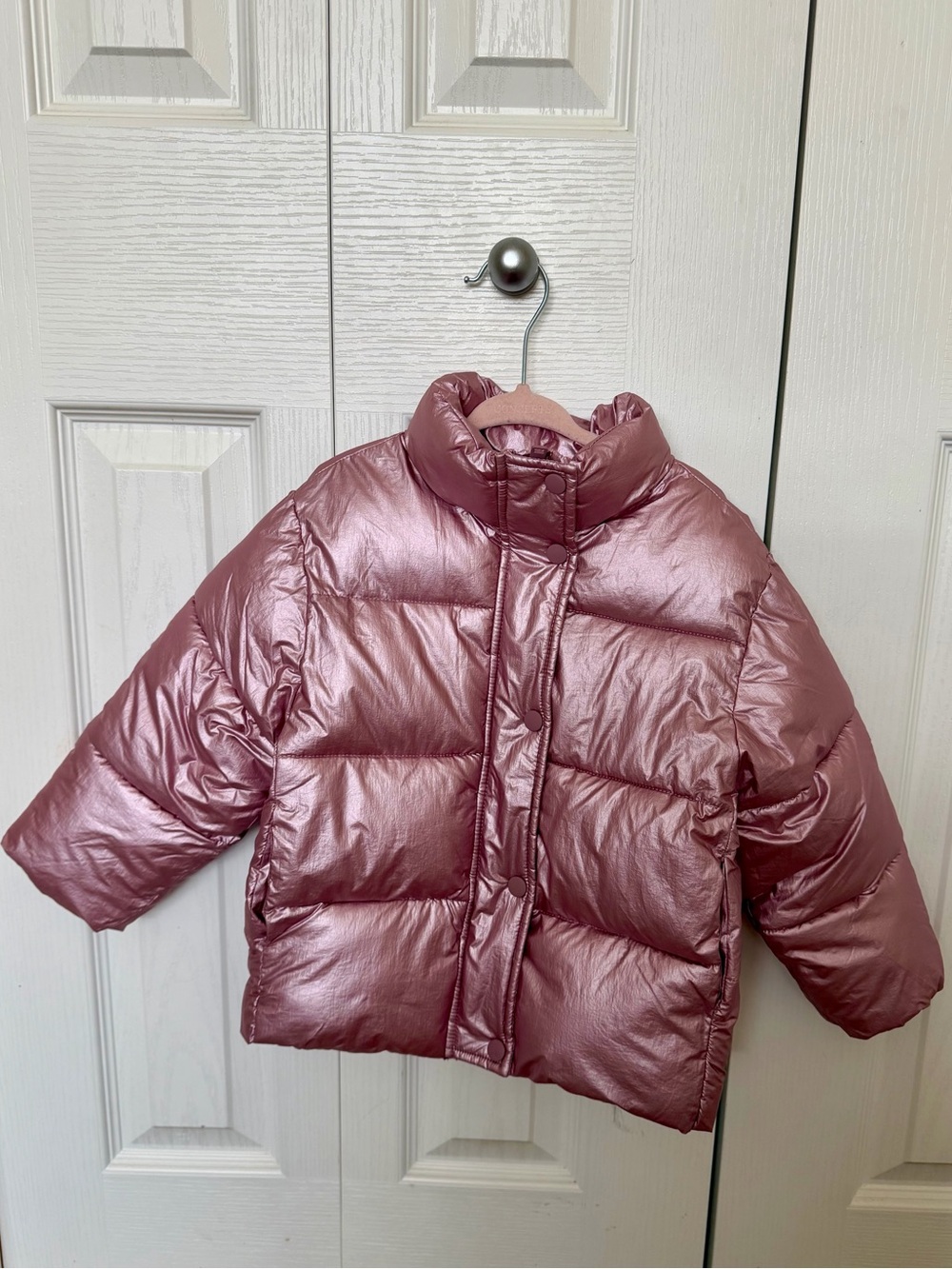 Zara Metallic Rose Pink Puffer Jacket for Kids